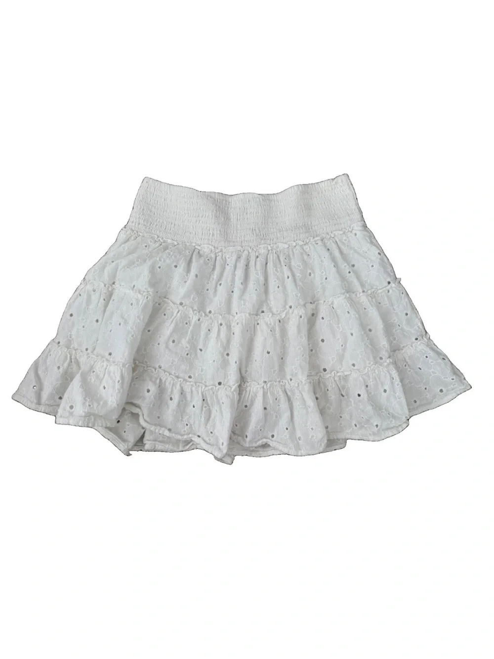 American Eagle White Eyelet Tiered Mini Skirt | Medium | Boho Cottagecore